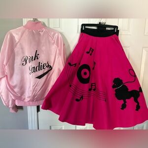 Women’s 5 pc Pink Ladies Poodle Skirt 50s Grease Halloween Dance Costume Small